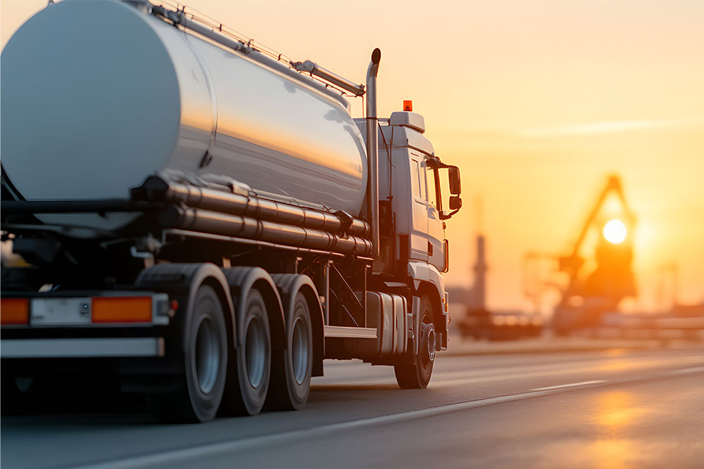Tkw im Hafen bei Sonnenuntergang