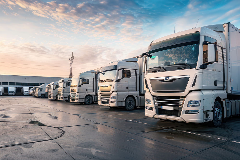 Fuhrpark mit weißen Lkw