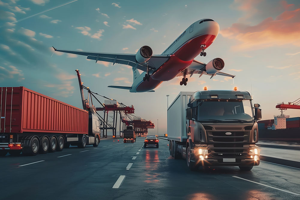 Airplane and truck in port