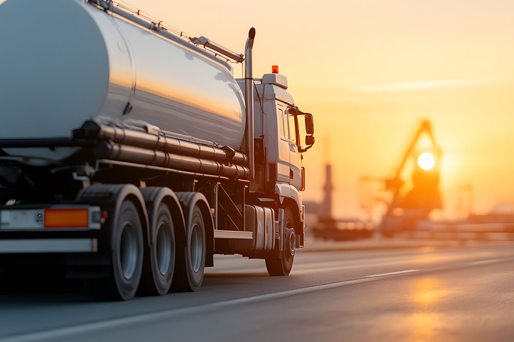Truck in the harbor at sunset