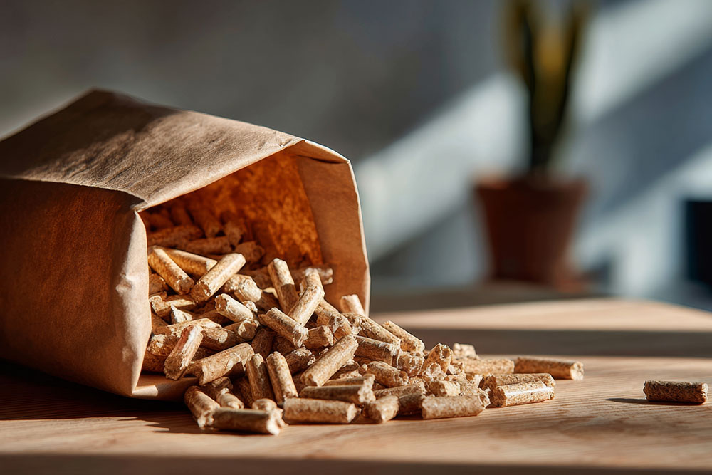 Bag of pellets lying on the floor