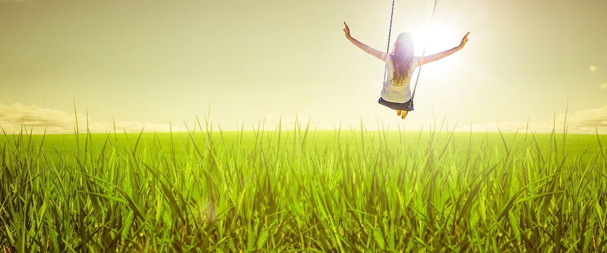 Green field with a swing