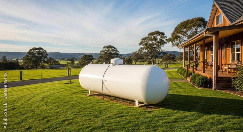 white lpg tank beside a rural home